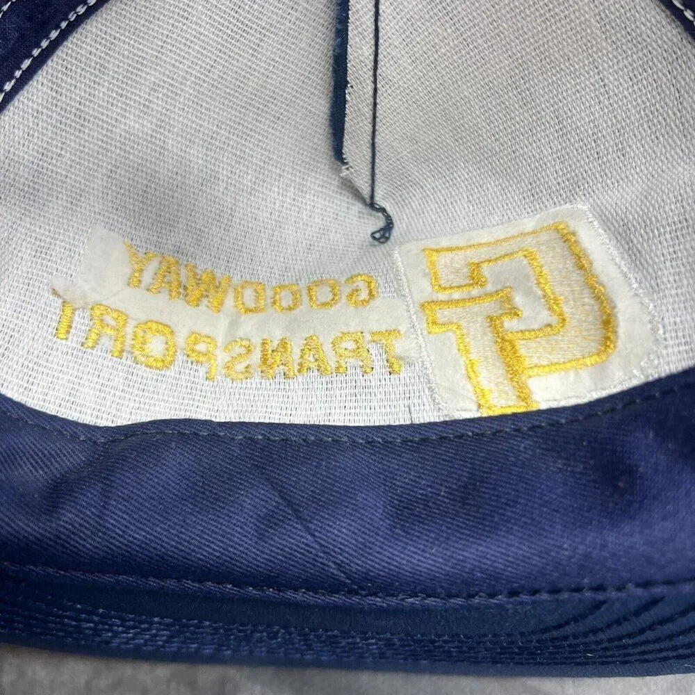 Vintage Trucker Hat 90s Mesh Back Snapback Navy Blue Yellow Transportation
